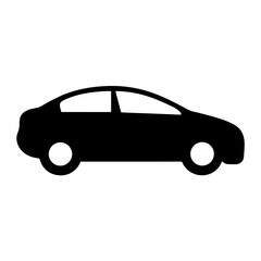 Stylized side view silhouette of a car with rounded features, black on white