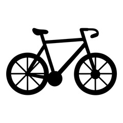 Simple black bicycle silhouette image, side view, minimalist design, no background