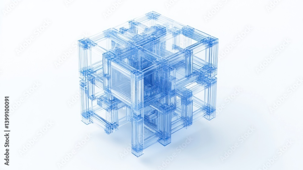 Poster a complex interwoven structure of interconnected translucent cubes.