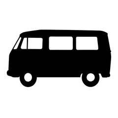 Black Silhouette of Classic Van with Windows, a Vintage Road Trip Icon
