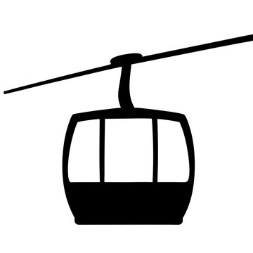 Minimalist illustration of a gondola suspended on a cable for transportation