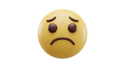 Fototapeta premium Expressive 3D Render of a Yellow Emoji Conveying Sadness on White Backdrop