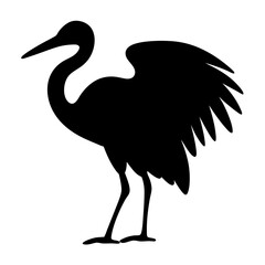 Silhouette of a bird with long legs and neck showing its wings