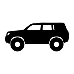 Silhouette of a black SUV vehicle with large tires on white background © pixostudio