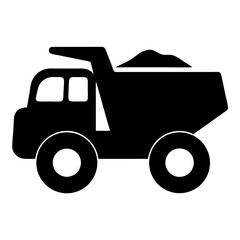 Simple black and white illustration of a dump truck carrying material © pixostudio