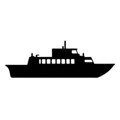 Obraz premium Black Silhouette of a Large Ferry Boat Floating on the Water