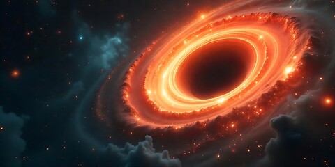 Fototapeta premium Cosmic black hole surrounded by vibrant galaxy and colorful nebula in space