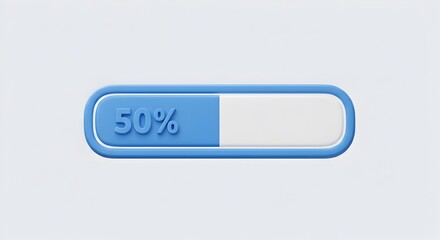 Progress Bar Displaying Fifty Percent Completion with Clean Aesthetic, 3D Render