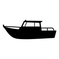 Silhouette of a cabin cruiser boat on a plain white background