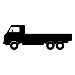 Silhouette of a flatbed truck with three axles and a cab
