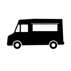 Stylized black silhouette of a delivery van or food truck, side view