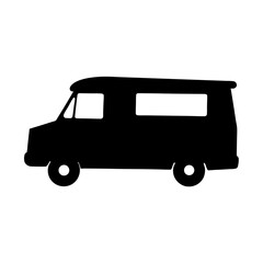 Obraz premium Silhouette of a classic camper van perfect for travel and adventures