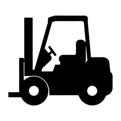 Black and white minimalist forklift illustration with simple design elements used