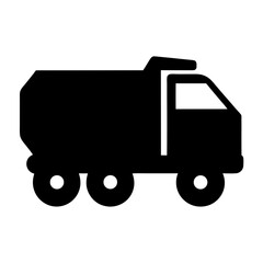 Stylized silhouette of a dump truck with multiple wheels and a cabin