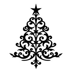 Ornate Christmas Tree Silhouette on White