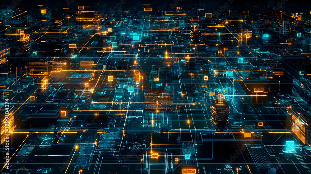 Poster abstract digital circuit network pattern