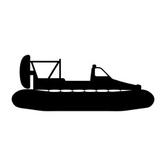Stylized silhouette of a hovercraft with a propeller on the back
