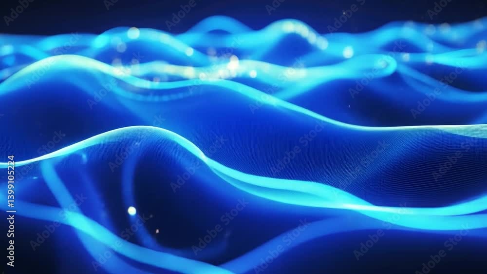 Poster mesmerizing abstract of flowing blue waves smooth curves and glowing light create dynamic tranquilit