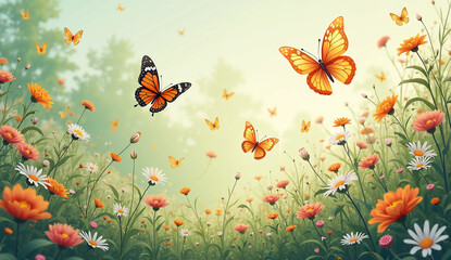 poppies and butterflies, Generative AI