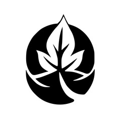 Leaf in Circle Logo: Minimalist Nature Emblem, Black & White