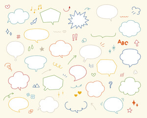 手描きのフレーム　手描き文字　矢印　セット　イラスト　ベクター　バリエーション　飾り　枠　線