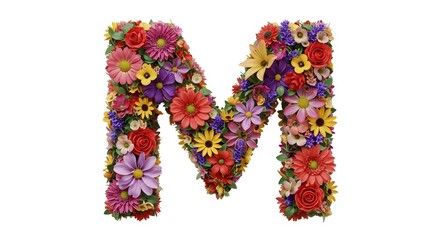 Floral Letter M: A Vibrant Botanical Monogram Isolated on White Background
