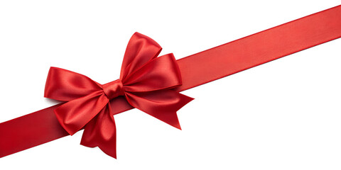 Large red bow on the left side of a straight ribbon, isolated on a transparent background - ideal for banners or frames Easter, Christmas, birthdays, gifts, Valentine's Day
