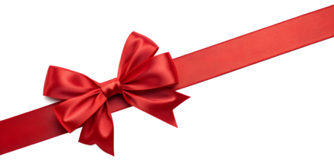 Large red bow on the left side of a straight ribbon, isolated on a transparent background - ideal for banners or frames Easter, Christmas, birthdays, gifts, Valentine's Day
