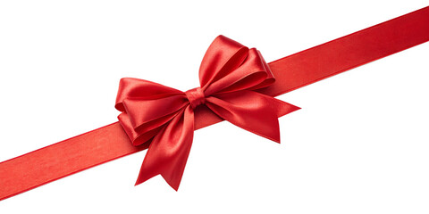 Large red bow on the left side of a straight ribbon, isolated on a transparent background - ideal for banners or frames Easter, Christmas, birthdays, gifts, Valentine's Day