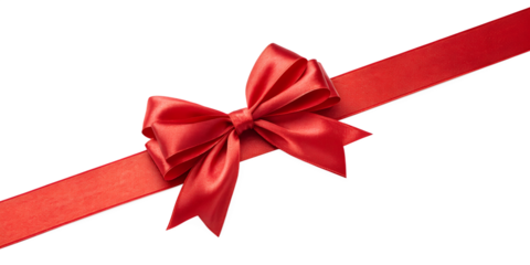 Large red bow on the left side of a straight ribbon, isolated on a transparent background - ideal for banners or frames Easter, Christmas, birthdays, gifts, Valentine's Day