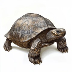 Obraz premium Detailed tortoise illustration with intricate shell and textured skin, showcased against a clean white backdrop.