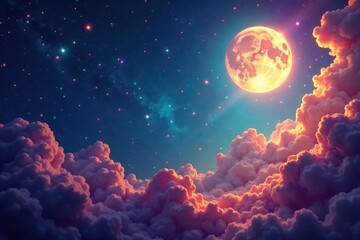 Psychic symbols and mystical aura with stars and moons, halo, mystic