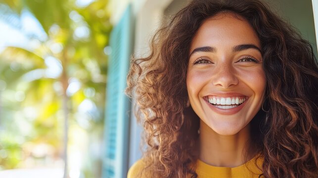 Excitement of a new beginning as a Latin woman steps into her home