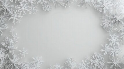 3D rendering of white snowflakes on a textured background, featuring ample copy space. Ideal for Christmas and New Year themes, offering a bright, high-quality visual for messages.