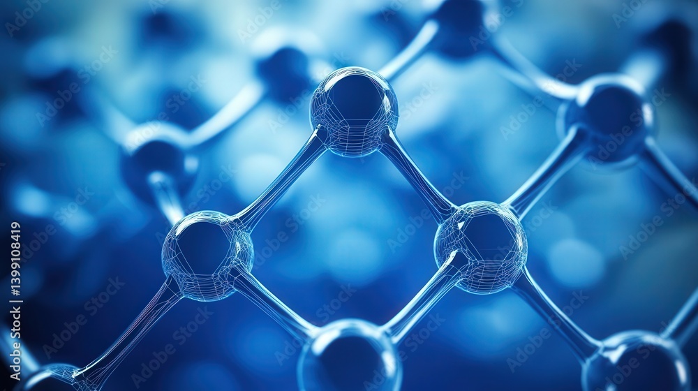 Poster abstract blue background featuring a hexagonal network and glowing dots, symbolizing technology, sci