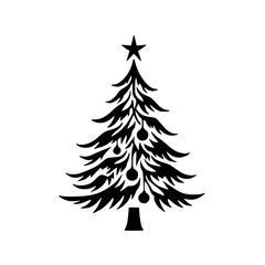 Minimalist Christmas Tree Silhouette, Black & White Vector