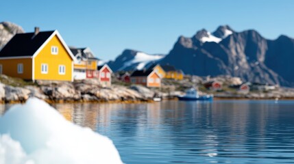 Fototapeta premium Vibrant colors and icy reflections in Kulusuk village, East Greenland