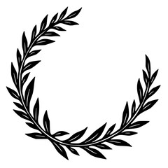 Obraz premium Black and White Olive Branch Wreath Silhouette for Celebration