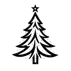 Minimalist Black and White Christmas Tree Icon with Star