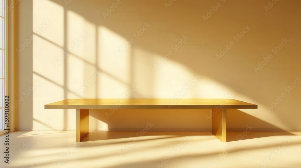 Aufkleber 3d rendering of a gold table in a studio room with a yellow background, featuring soft light and sha