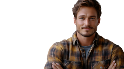 Portrait of a Man with Folded Arms Wearing a Plaid Shirt