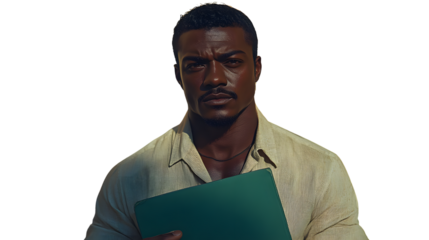 Portrait of a serious man holding a folder