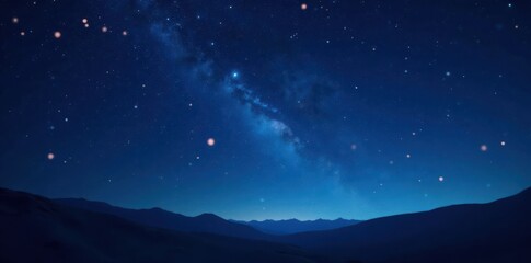 Naklejka premium night sky with twinkling stars in dark blue background, glittering, celestial bodies