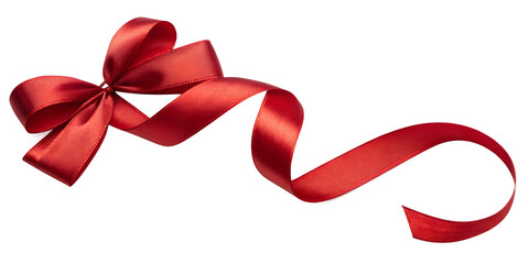 A curly red ribbon for Christmas and birthday present isolated against a transparent background.