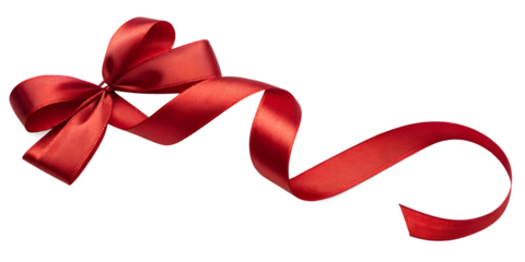 A curly red ribbon for Christmas and birthday present isolated against a transparent background.