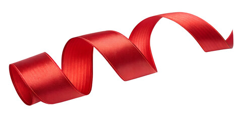 A curly red ribbon for Christmas and birthday present isolated against a transparent background.
