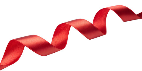 A curly red ribbon for Christmas and birthday present isolated against a transparent background.