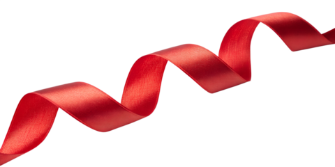 A curly red ribbon for Christmas and birthday present isolated against a transparent background.
