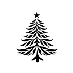 Minimalist Christmas Tree Silhouette with Star - Black and White