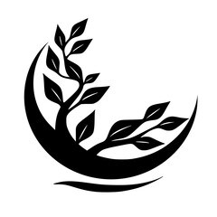 Silhouette Tree Branch Inside Crescent Moon, Minimalist Logo Design